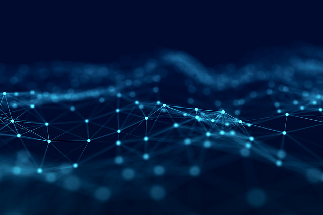 Abstract dots over dark blue background