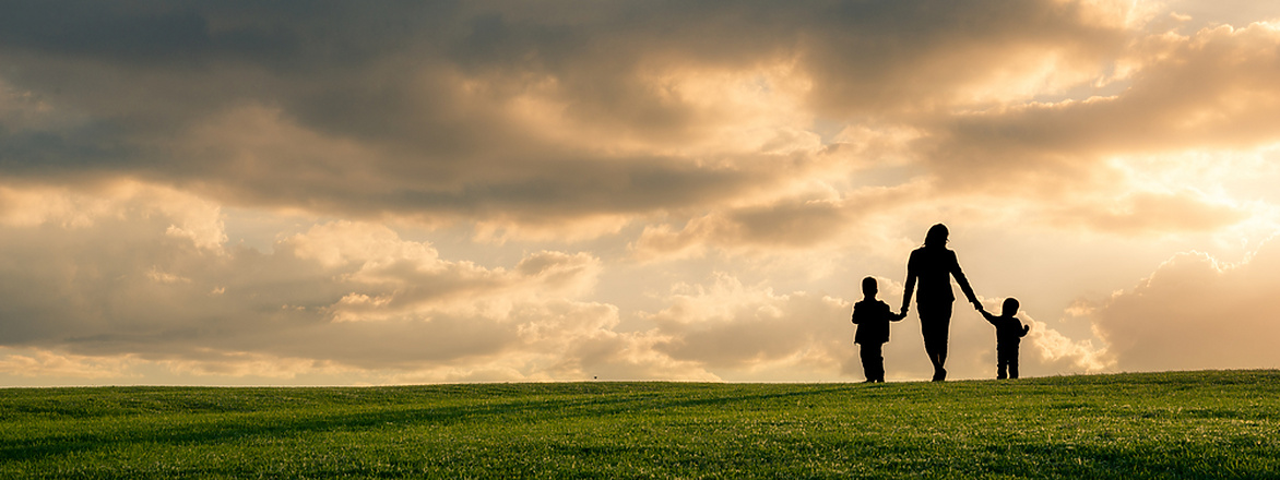 family walking on grass field