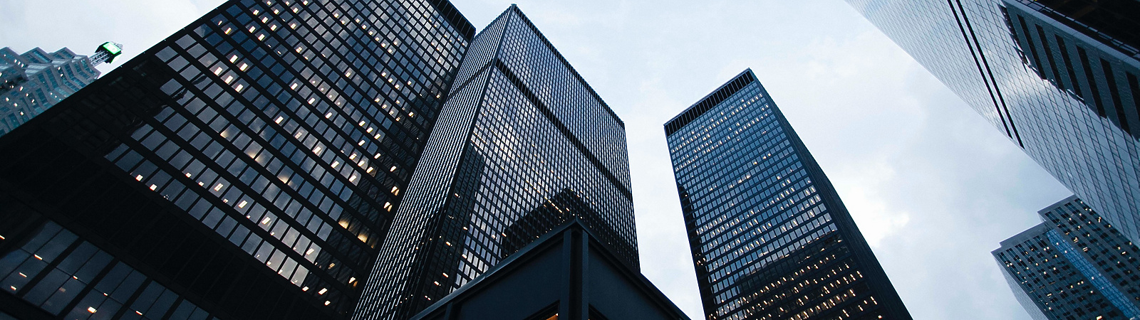 view of city skyscrapers from ground
