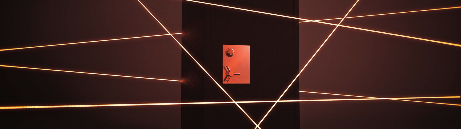 a black safe with red lights around it