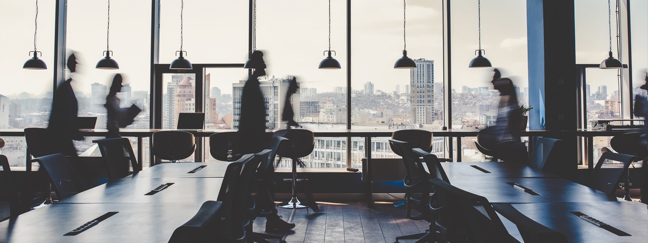 corporate office with window view of city