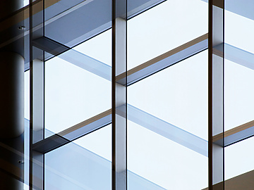 a close up of a glass building
