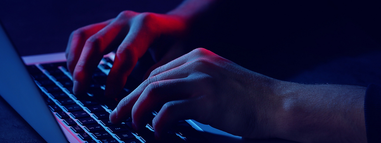 Person's hands typing on laptop