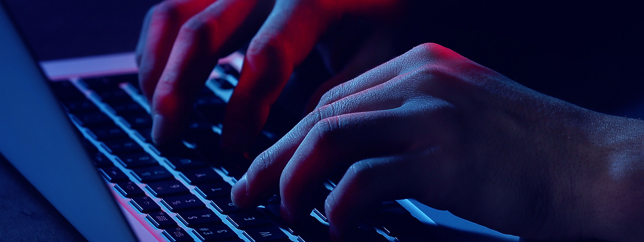 Person's hands typing on laptop