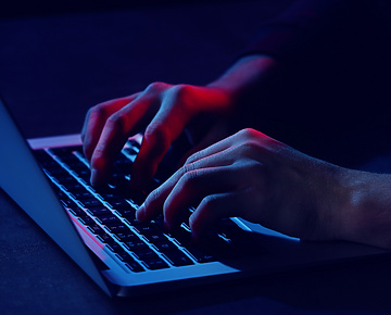 Person's hands typing on laptop