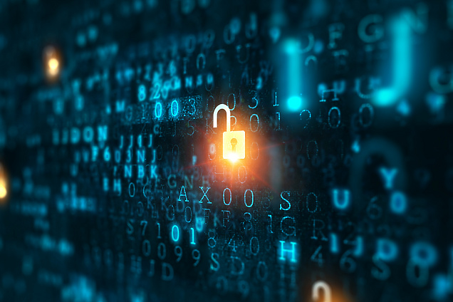 glowing padlock on technology background