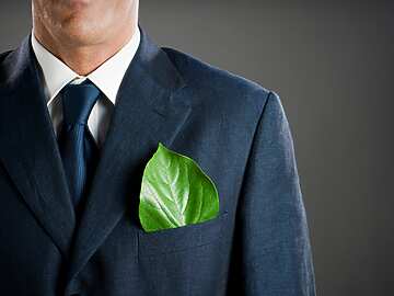a person in a suit with a leaf in his pocket