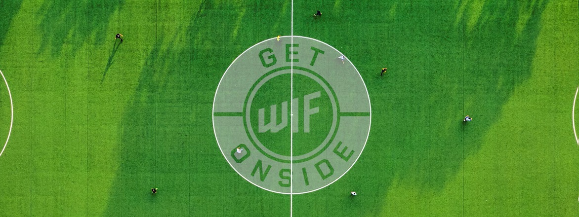 Football pitch with Women in Football logo on it