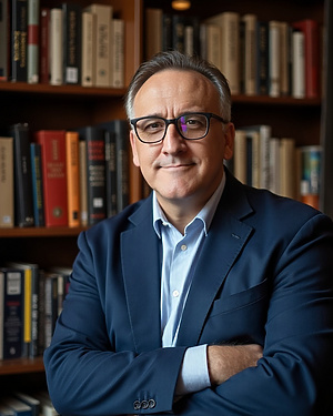 a person in a suit with his arms crossed