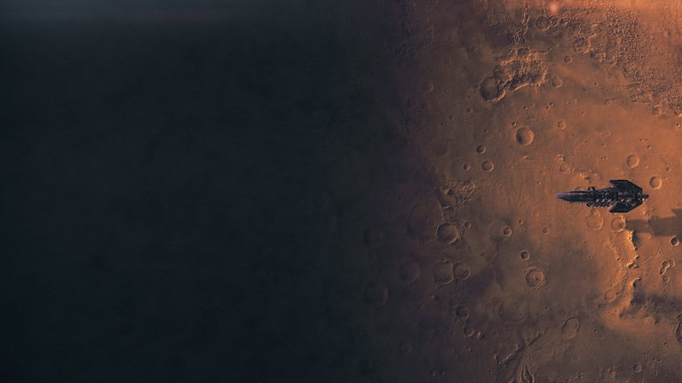 a space ship on the surface of Mars