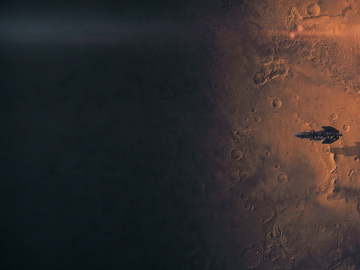 a space ship on the surface of Mars