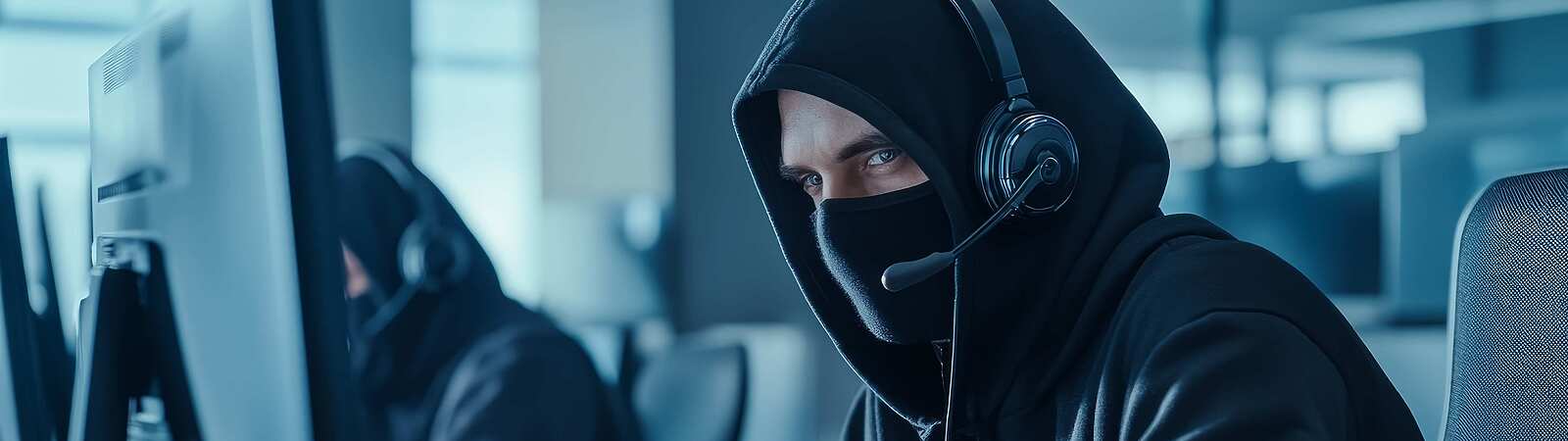 a person wearing a hoodie and a headset