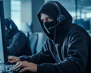 a person wearing a hoodie and a headset