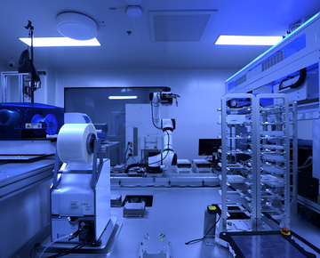 Science lab lit in blue