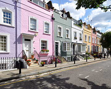 a row of colorful houses