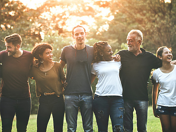 Row of people embracing