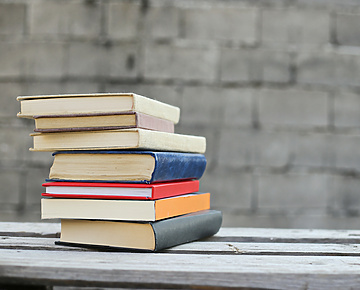 School books on bench