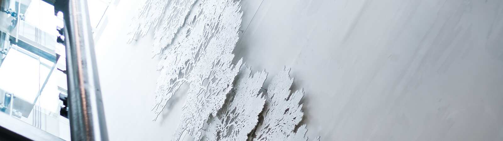 a white wall with trees on it