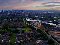 Aerial view of Manchester including the Etihad Stadium