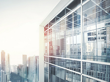 Glass building in city