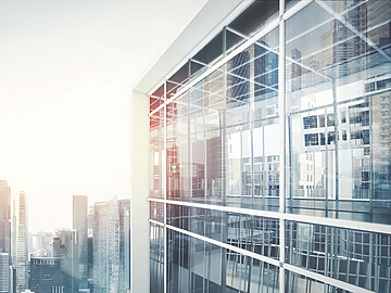 Glass building in city