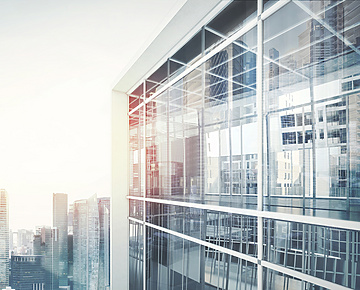 Glass building in city