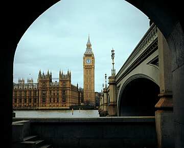 Big Ben through arch in London