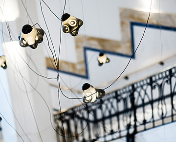 Africa House lobby lights and staircase