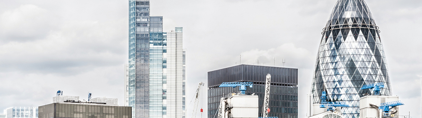 a group of tall buildings with cranes