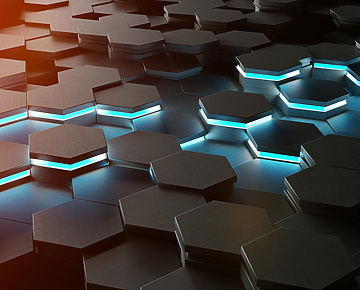 a group of hexagons with blue lights