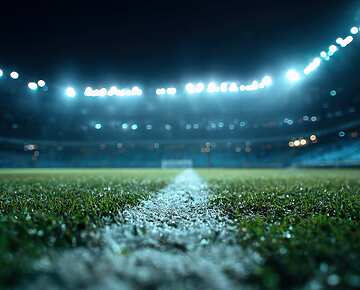 A football field at night