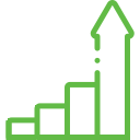 Green bar chart with upward arrow on final column