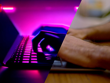 Individual typing on an AI computer keyboard