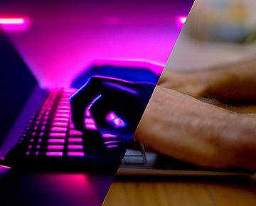 Individual typing on an AI computer keyboard