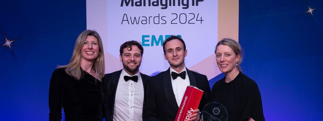 Mishcon de Reya lawyers receiving award at Managing IP awards 2024