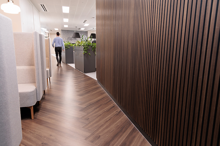 a person walking in a hallway