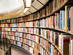 a library with books on shelves