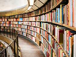 a library with books on shelves