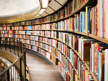 a library with books on shelves