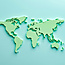 Green world map on light blue background