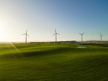 a wind turbines in a field with a Wind Farm in the background