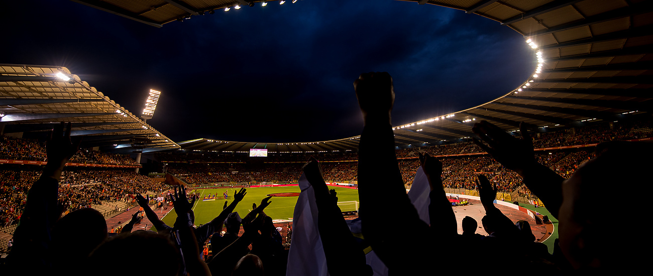 Sports crowd, cheering at the football