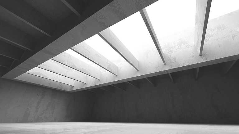 Building interior in black and white