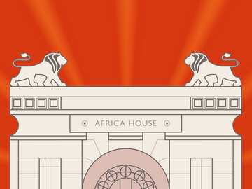 a white statue on a red background