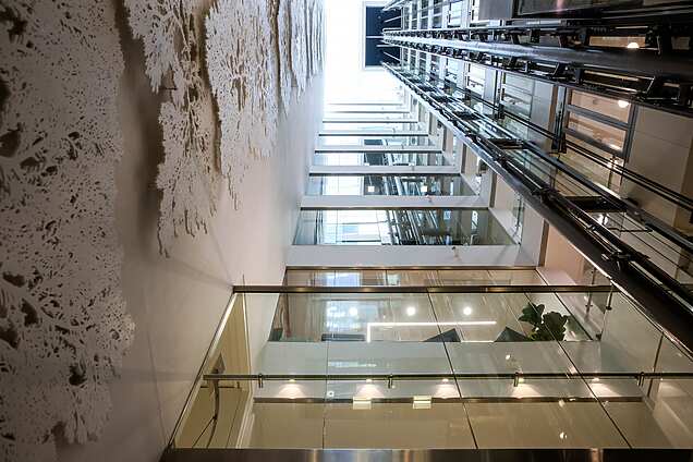 a glass elevator in africa house