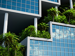 a building with trees and plants
