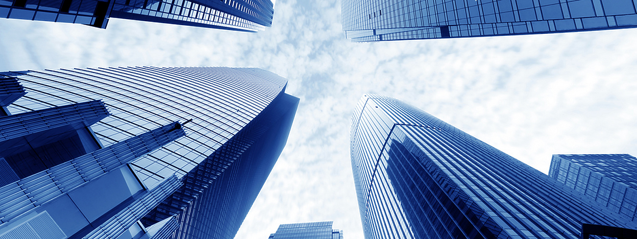 Bottom view of modern skyscrapers