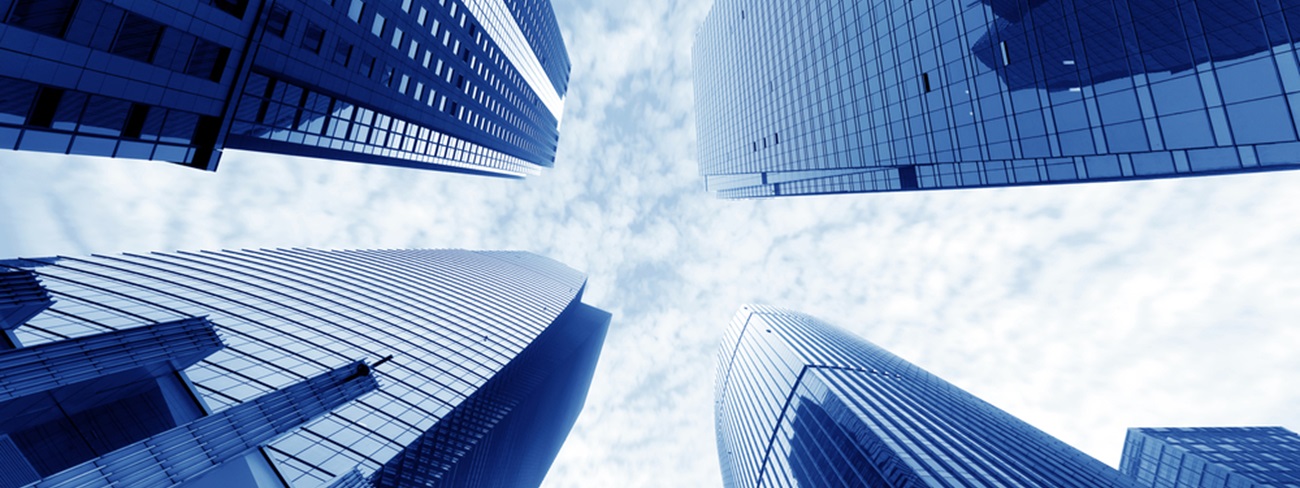 Bottom view of modern skyscrapers