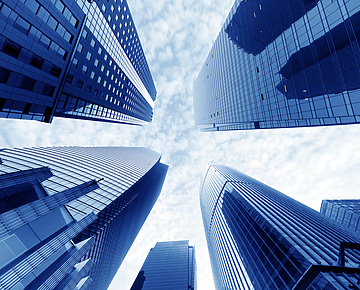 Bottom view of modern skyscrapers