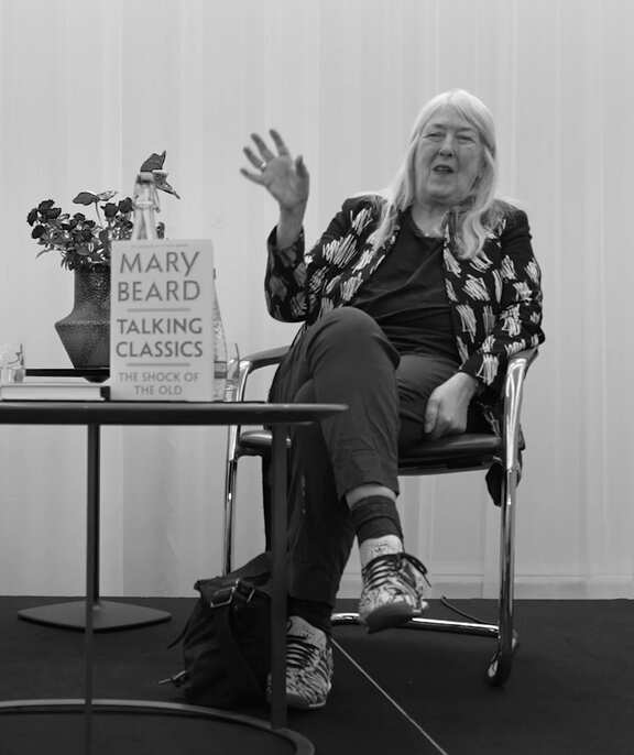 Charlotte Wood talking to Mary Beard at a Mishcon Academy digital session